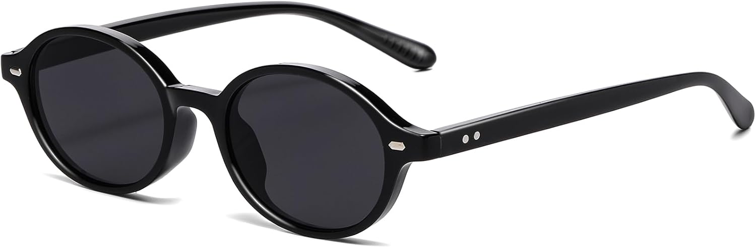 

Ретро овальные солнцезащитные очки для женщин и мужчин, модные круглые солнцезащитные очки для маленького лица в винтажном стиле 90-х с защитой UV400 YouthMall, Black/Grey