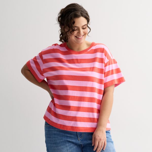 

Футболка свободного кроя больших размеров Sonoma Goods For Life, цвет pink red stripe