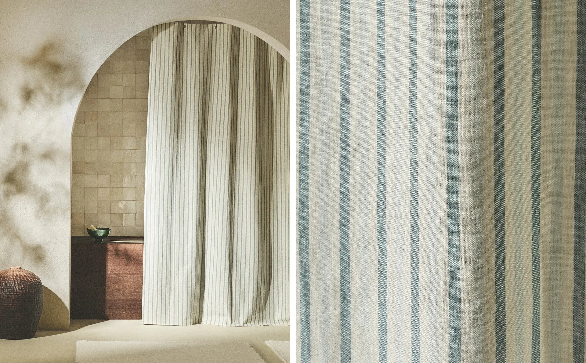 

Полосатая занавеска для душа Zara Home, бирюзовый