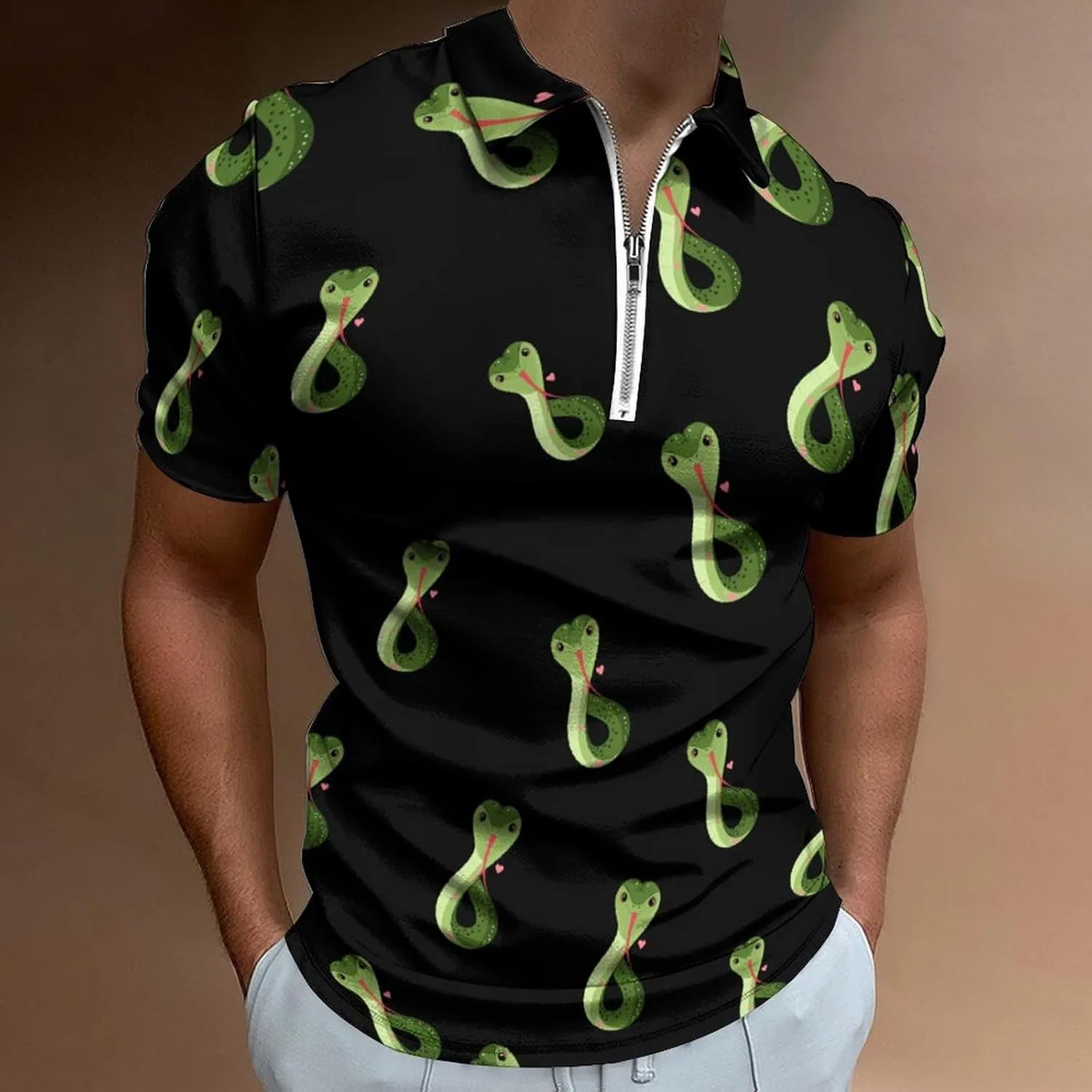 Мужская футболка с принтом змеи, Zippered, Style — фото 2