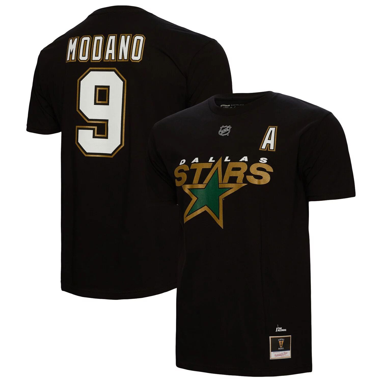 

Мужская черная футболка с именем и номером Mitchell & Ness Mike Modano Dallas Stars, Черный, Мужская черная футболка с именем и номером Mitchell & Ness Mike Modano Dallas Stars