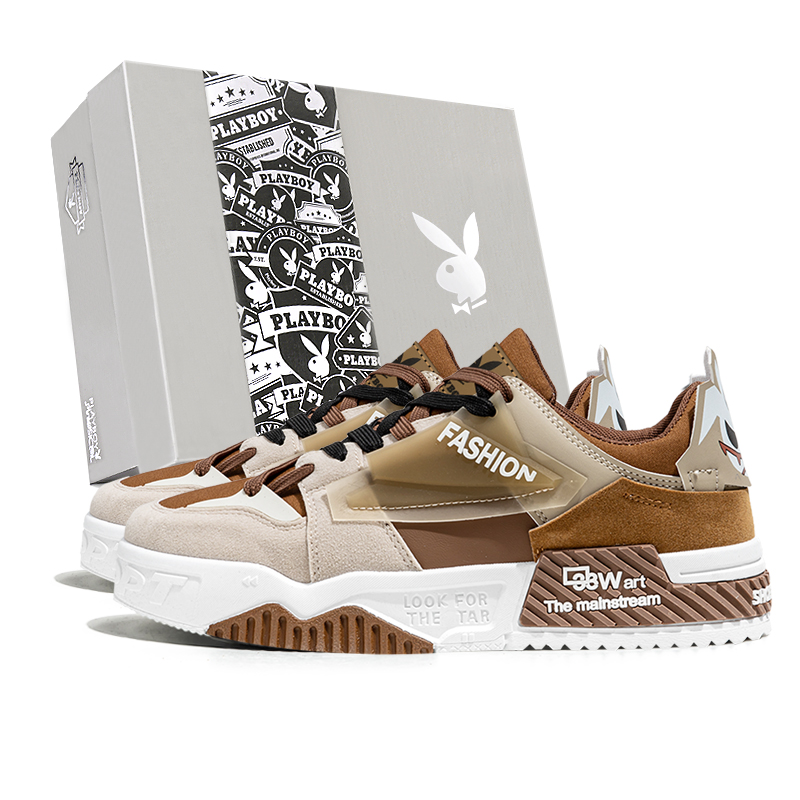 

Playboy Низкие скейтерские кросcовки мужские бело-коричневые, цвет White Brown
