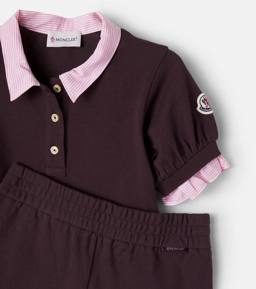 Комплект из хлопковой рубашки-поло и шорт Moncler Enfant, бургунди — фото 3
