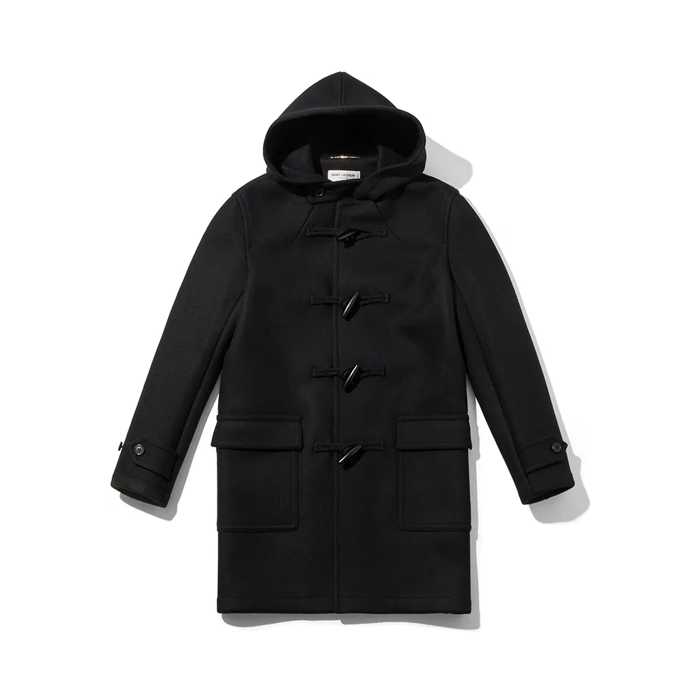 Мужское чёрное пальто-дафлкот от Saint Laurent