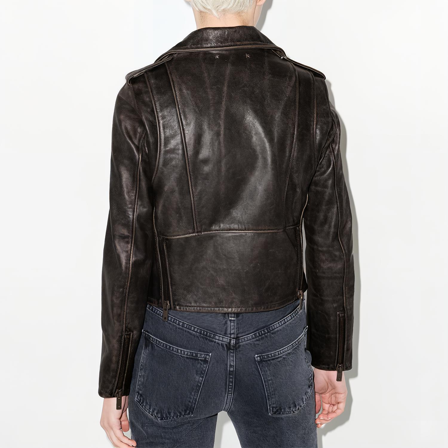 Golden Goose Кожаная косуха байкера с эффектом кракелюра, Black — фото 4