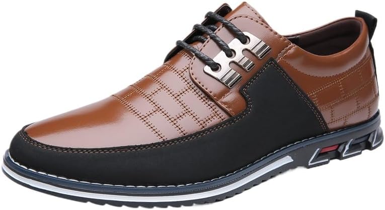 

Мужские лоферы - классические повседневные туфли на шнуровке, ботинки-лодочки, круглый носок, подошва из резины, верх из ПУ, ретро-стиль для весны, лета и осени Hhhchpm, коричневый