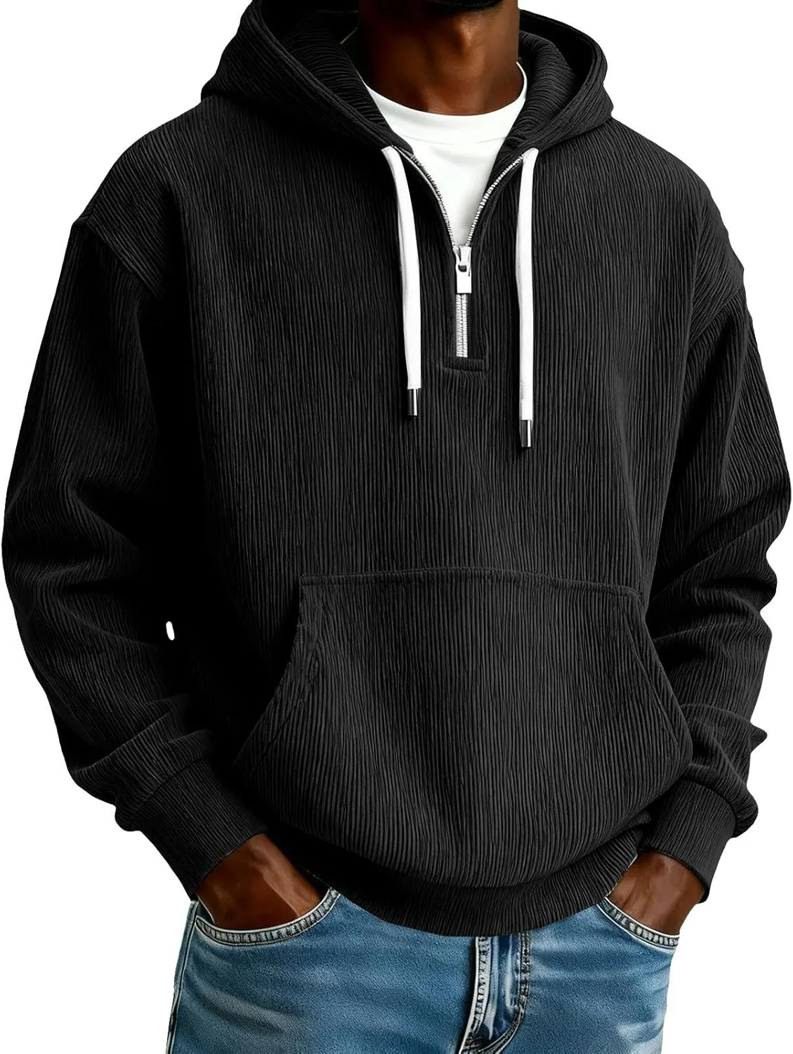 

Мужская худи на четверть молнии Plus Size с длинным рукавом