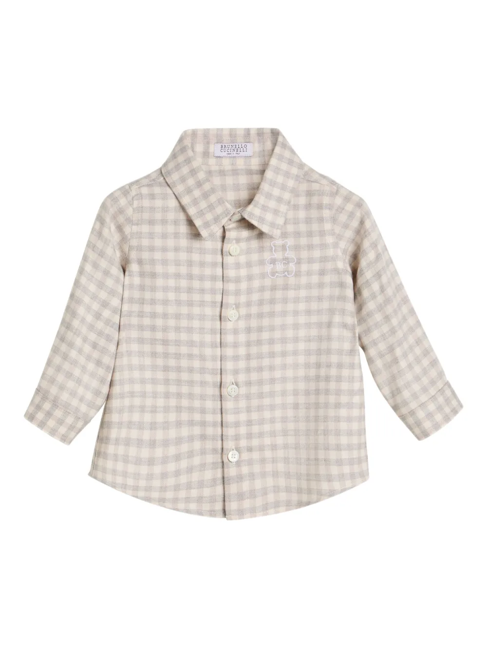 

Рубашка Bernie Baby в клетку гингем Brunello Cucinelli Kids, нейтральный
