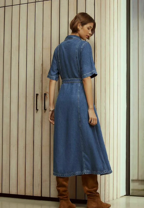 Джинсовое платье с короткими рукавами, укороченного кроя Next, Mid Blue Denim — фото 2