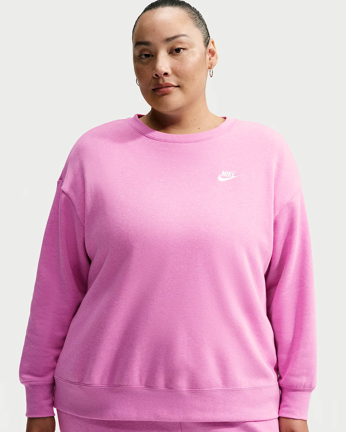Женский свободный свитшот с круглым вырезом (плюс сайз) Nike Sportswear Club Fleece, Light Magenta/Heather/White
