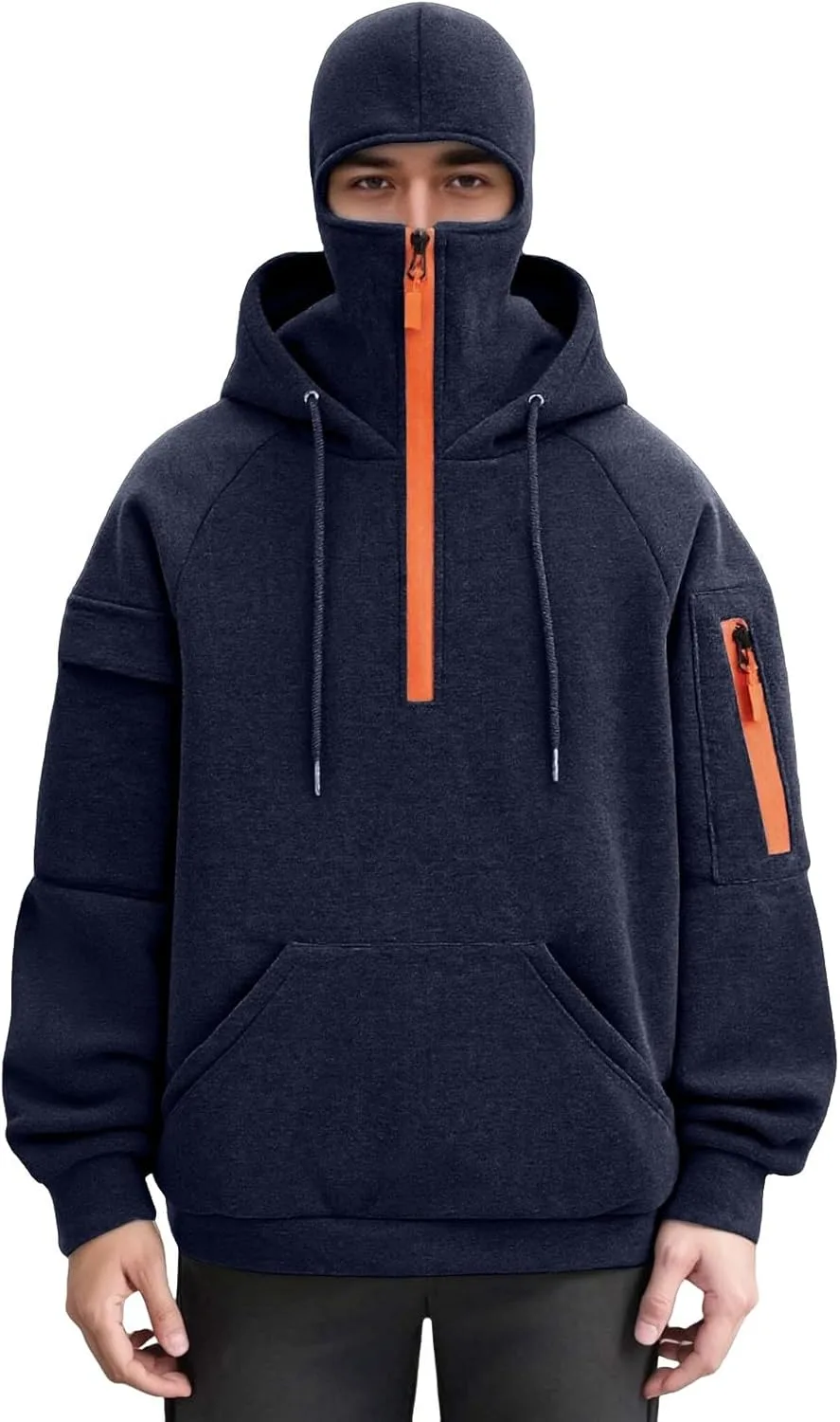 

Мужской балаклава худи с четвертью молнии и встроенной маской