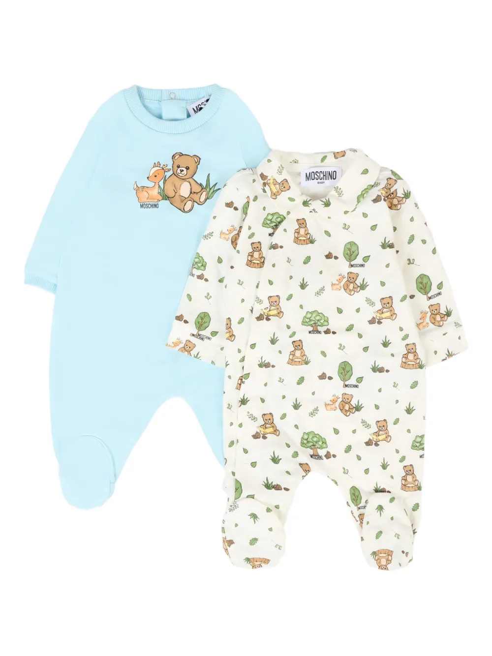 

Хлопковый комбинезон с принтом плюшевого мишки Moschino Kids, белый