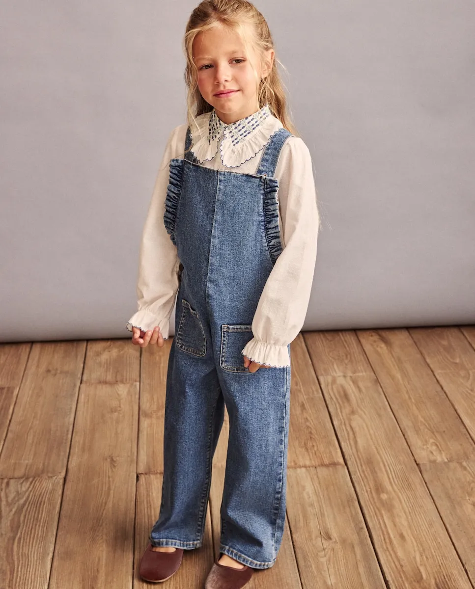 

Джинсовый комбинезон с оборками для девочки Coconut El Corte Inglés, нежно-синий