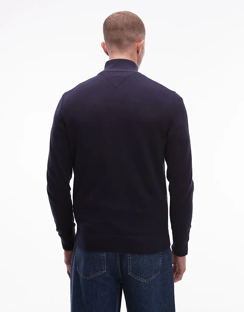Хлопковый джемпер Tommy Hilfiger Essential с застежкой-молнией на половину длины в темно-синем цвете — фото 3
