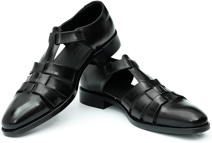 

Мужские модные сандалии neweyesee для рыбалки из коровьей кожи с закрытым носком, с вырезами, удобные летние сандалии на плоской подошве с миндалевидным носком, легкие сандалии с T-ремешком и ремешком на щиколотке, черный