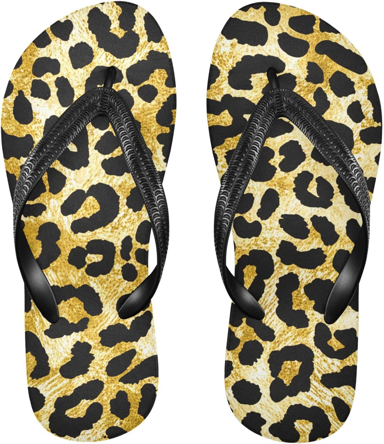

Женские и мужские пляжные шлепанцы Leopard Gold Black, летние повседневные сандалии для душа 20861864 Kfbe