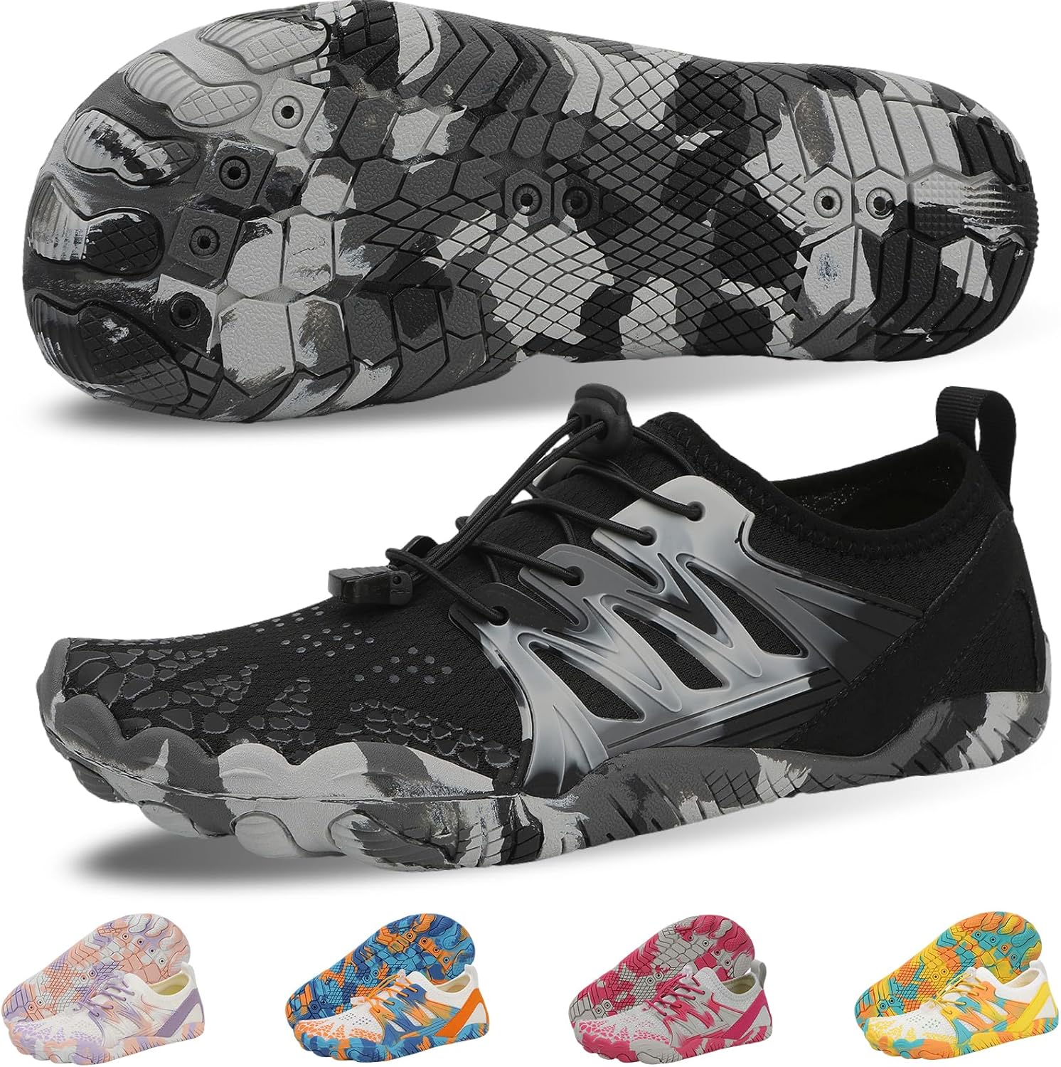 

Кроссовки для походов для женщин и мужчин - легкие водонепроницаемые кроссовки с быстрым высыханием и нескользящей подошвой для пеших прогулок, водных видов спорта и пляжного отдыха с широкой носочной частью Ieirye, черный