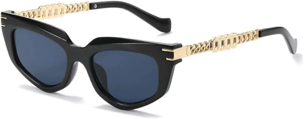 

Модные солнцезащитные очки Polygon Cat Eye для женщин, роскошные градиентные очки UV400 для мужчин, уникальные металлические цепочки на дужках UATXTAU, Black Grey