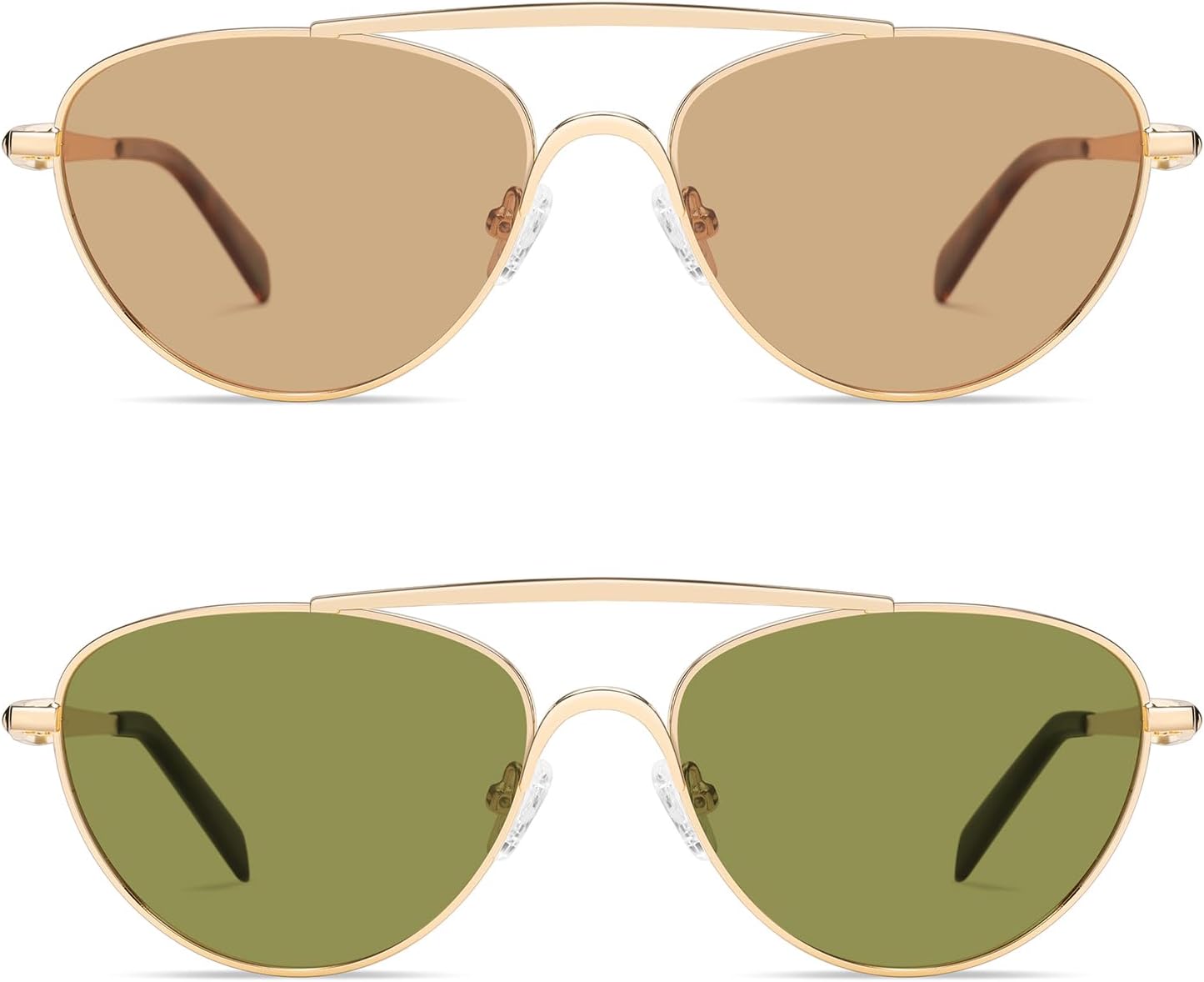 

Поляризованные солнцезащитные очки-авиаторы в стиле ретро с металлическим оправой «кошачий глаз» от VANLINKER для женщин и мужчин, модель VL9868, 2 Pack Gold Frame Light Brown Yellow Lens + Gold Frame Light Green Lens
