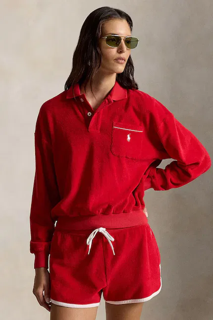 Худи-поло красное Cotton Terry, Polo Ralph Lauren