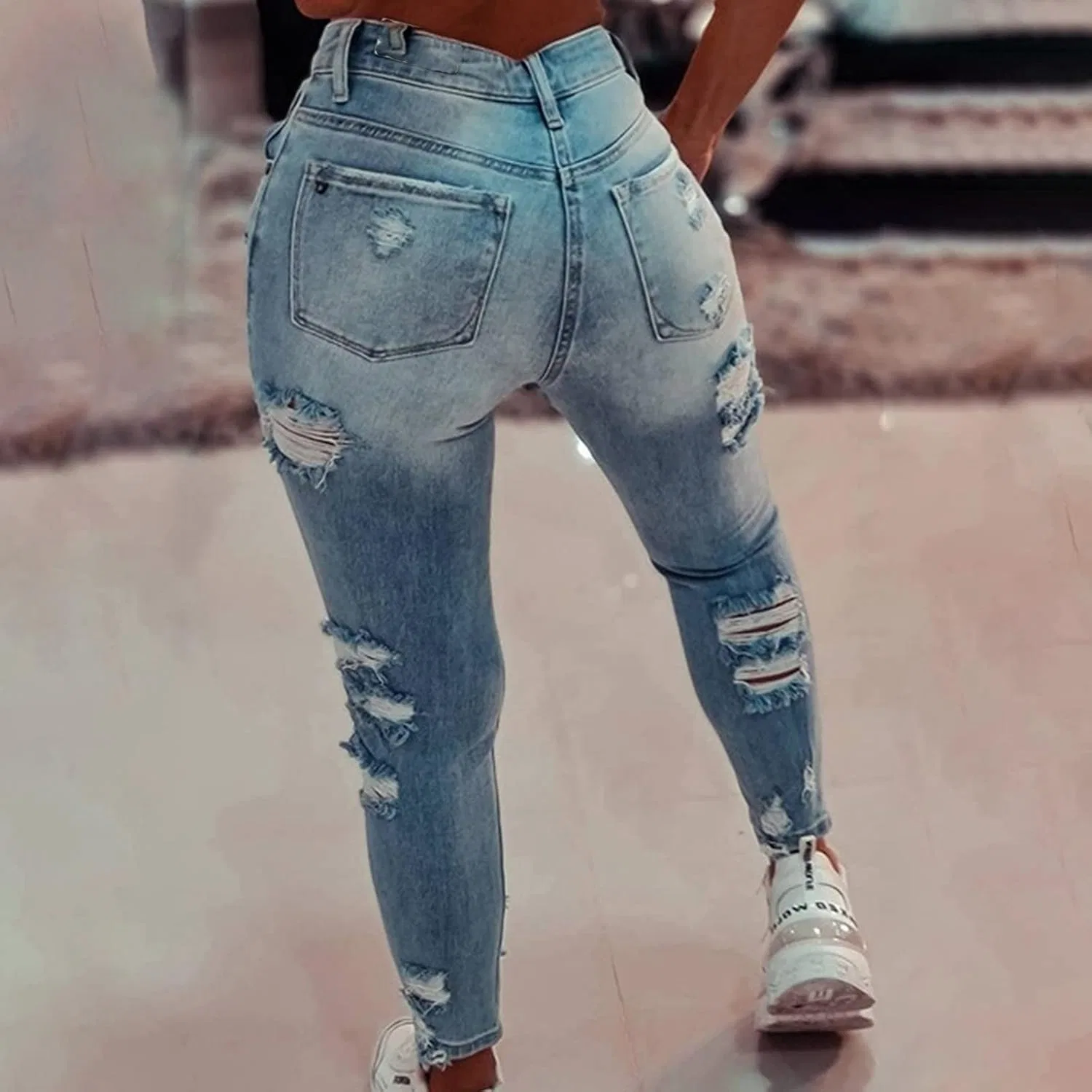 Джинсы зауженные High Waisted, синие — фото 3