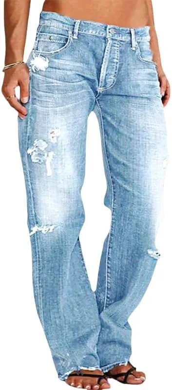

Женские джинсы Boyfriend Fit с высокой посадкой, рваные, прямые, размеры S-5XL RSBFK