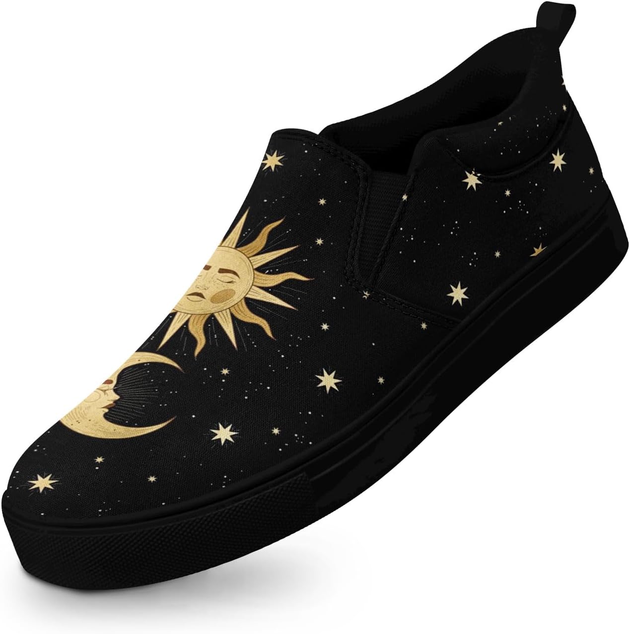 

Унисекс слипоны из холщовой ткани AWSOLE - принт с небесными звездами и луной - легкие повседневные балетки для прогулок, путешествий и ежедневной носки, черный