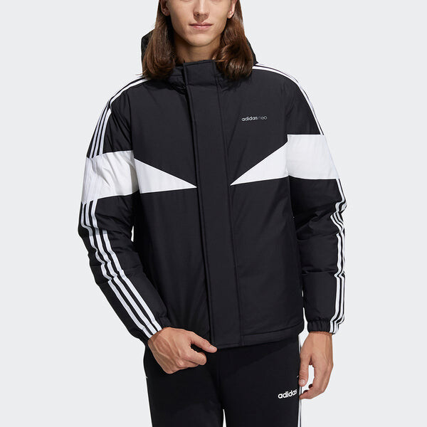 Пуховик adidas neo M Cb Down Puff Colorblock Stripe Sports hooded With Down Feather Jacket Black, черный — фото 2