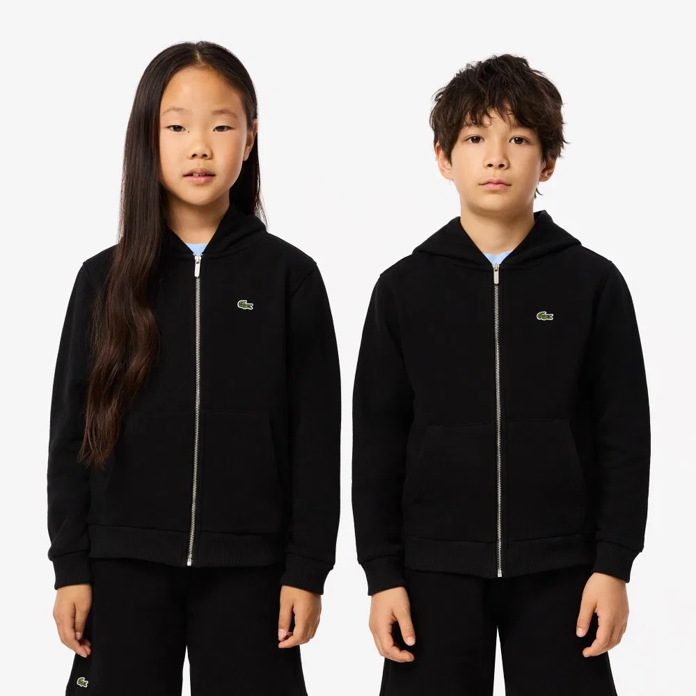 Детская базовая толстовка на молнии с капюшоном, чёрная, от Lacoste