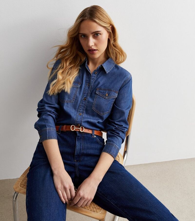 

Синяя легкая джинсовая рубашка с длинным рукавом New Look, синий