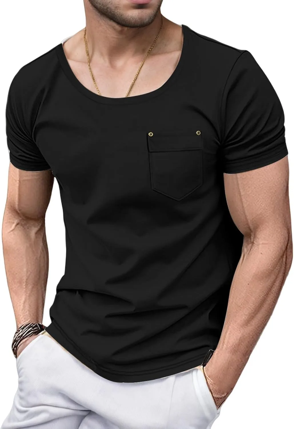 

Мужская футболка Slim Fit с коротким рукавом и карманом RSZGSWS