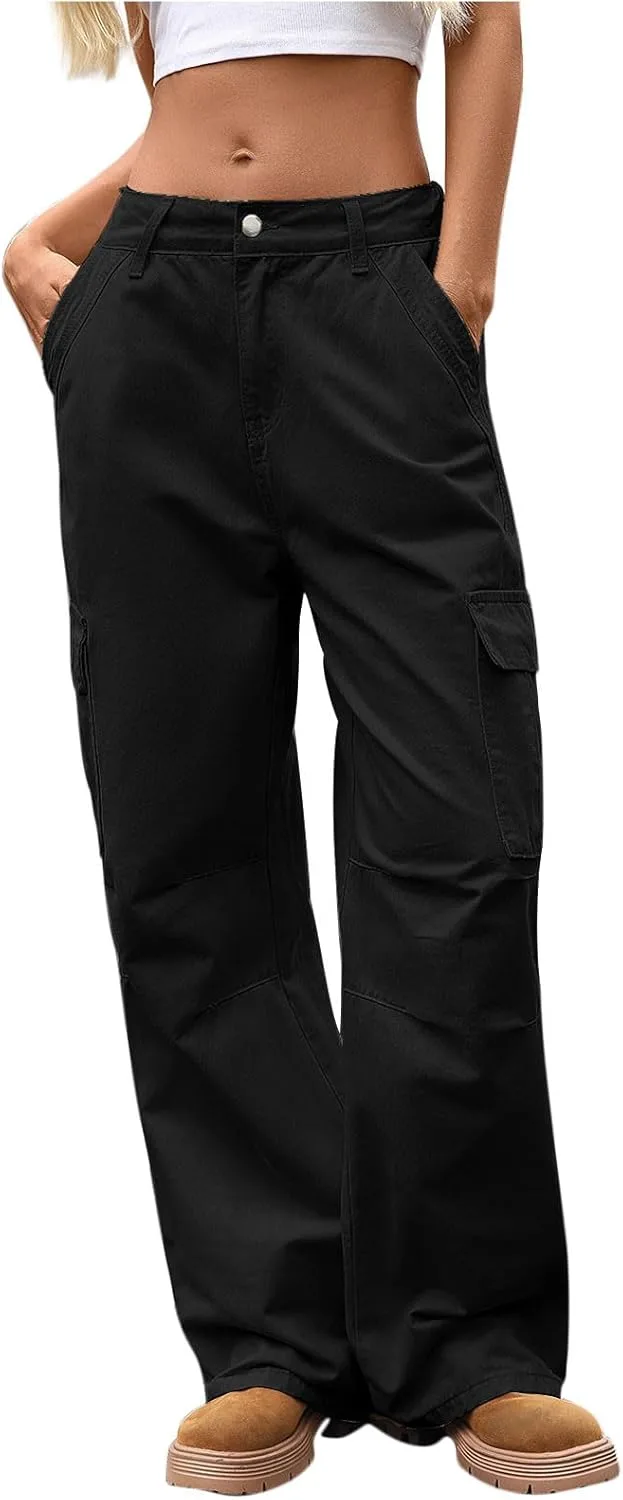 

Женские карго штаны Stretch High Waisted Faux Denim, прямые широкие