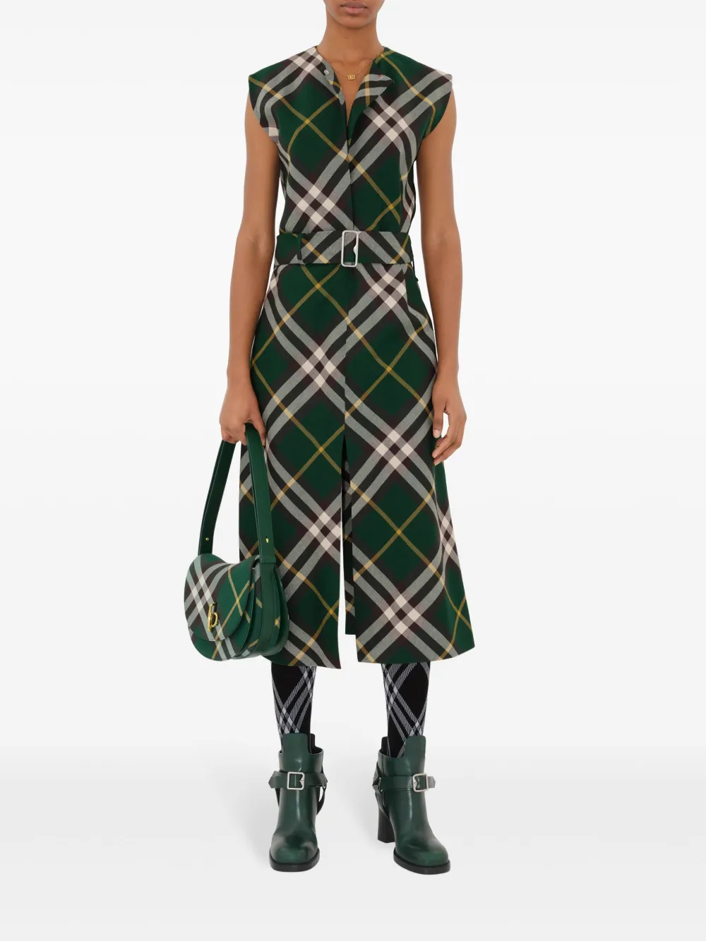 Платье миди Burberry Шерстяное в клетку, Зеленый — фото 2