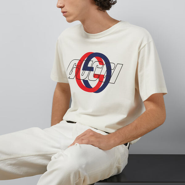 Футболка cotton jersey printed t-shirt 'white' Gucci, белый — фото 4