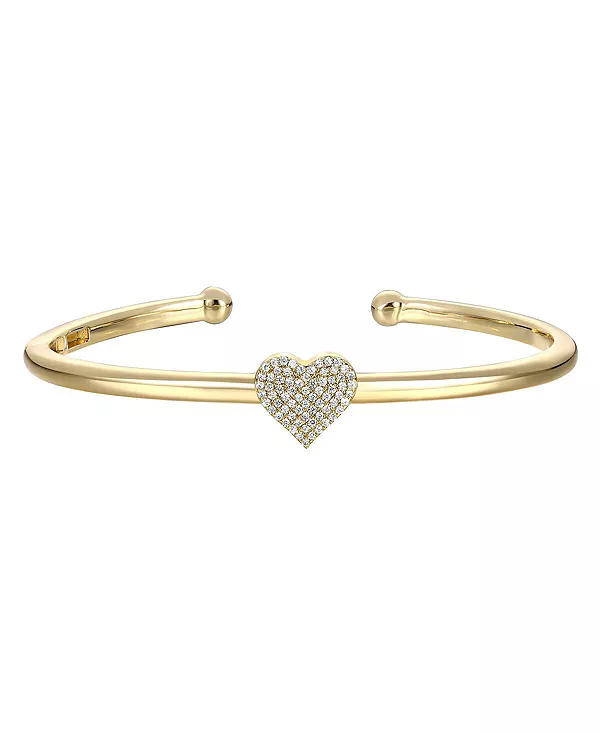 

Браслет-Манжета для подростков из 14-каратного желтого золота с прозрачными кубическими цирконами в форме сердца Gigigirl, gold