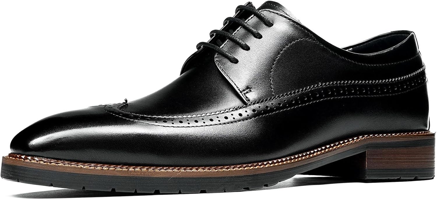 

Мужские классические туфли Дерби с отделкой Вингтип, деловые, современные, офисные, стиль смарт-кэжуал, гладкая кожа, подкладка из свиной кожи, резиновая подошва, формальные свадебные туфли 25875 Windhana, черный