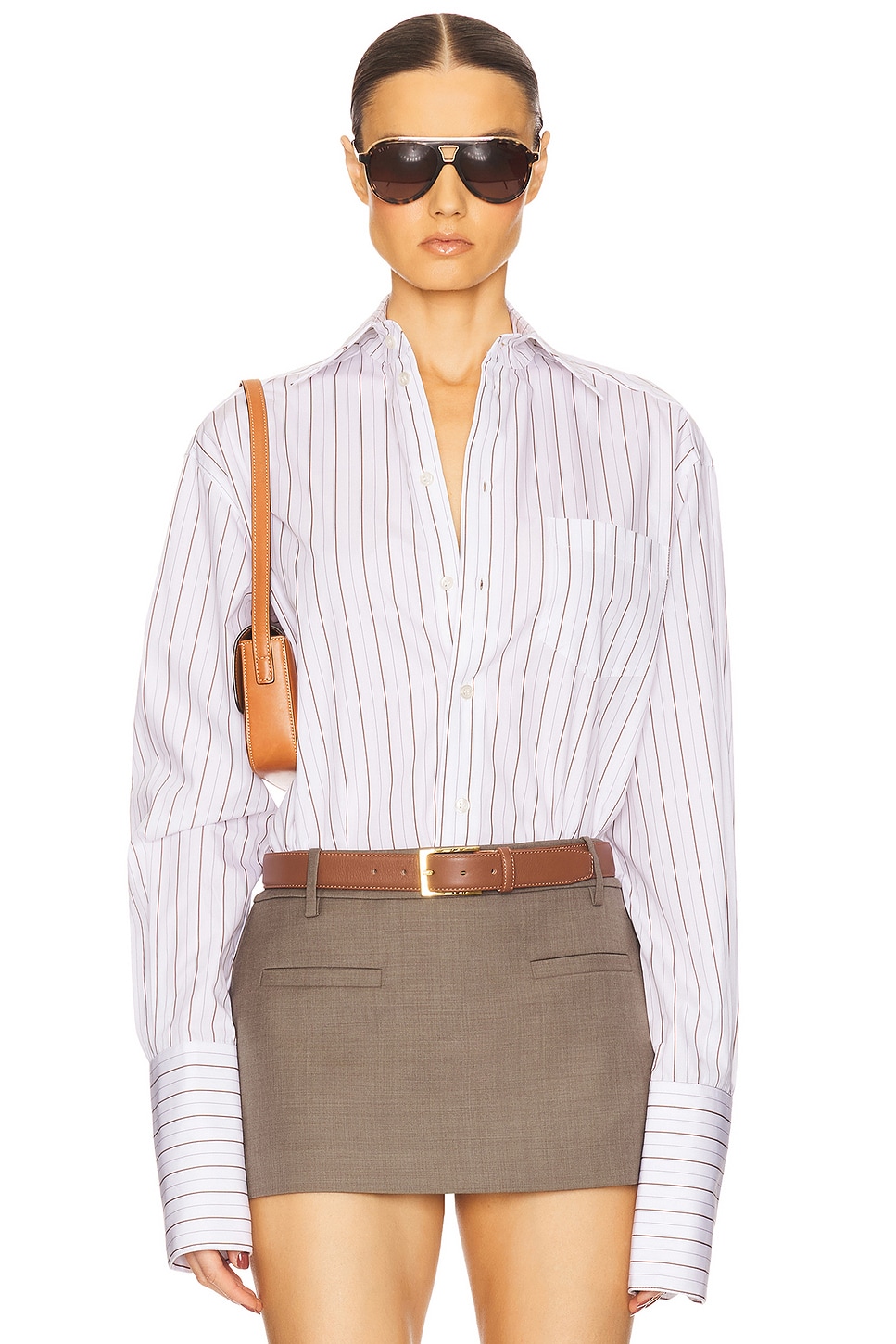 

Классическая рубашка из полосатого поплина Helsa, white & brown stripe