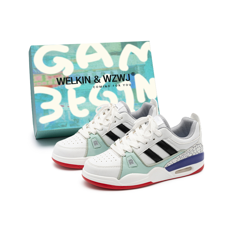 

WELKIN&WZWJ Унисекс скейтборд кроссовки низкие белые черные белые синие красные, цвет White Blue Red