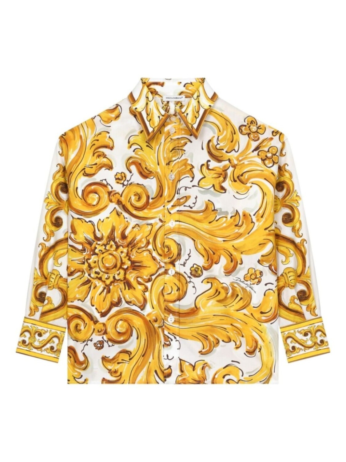 

Dolce & Gabbana Kids поплиновая рубашка с принтом Majolica, желтый