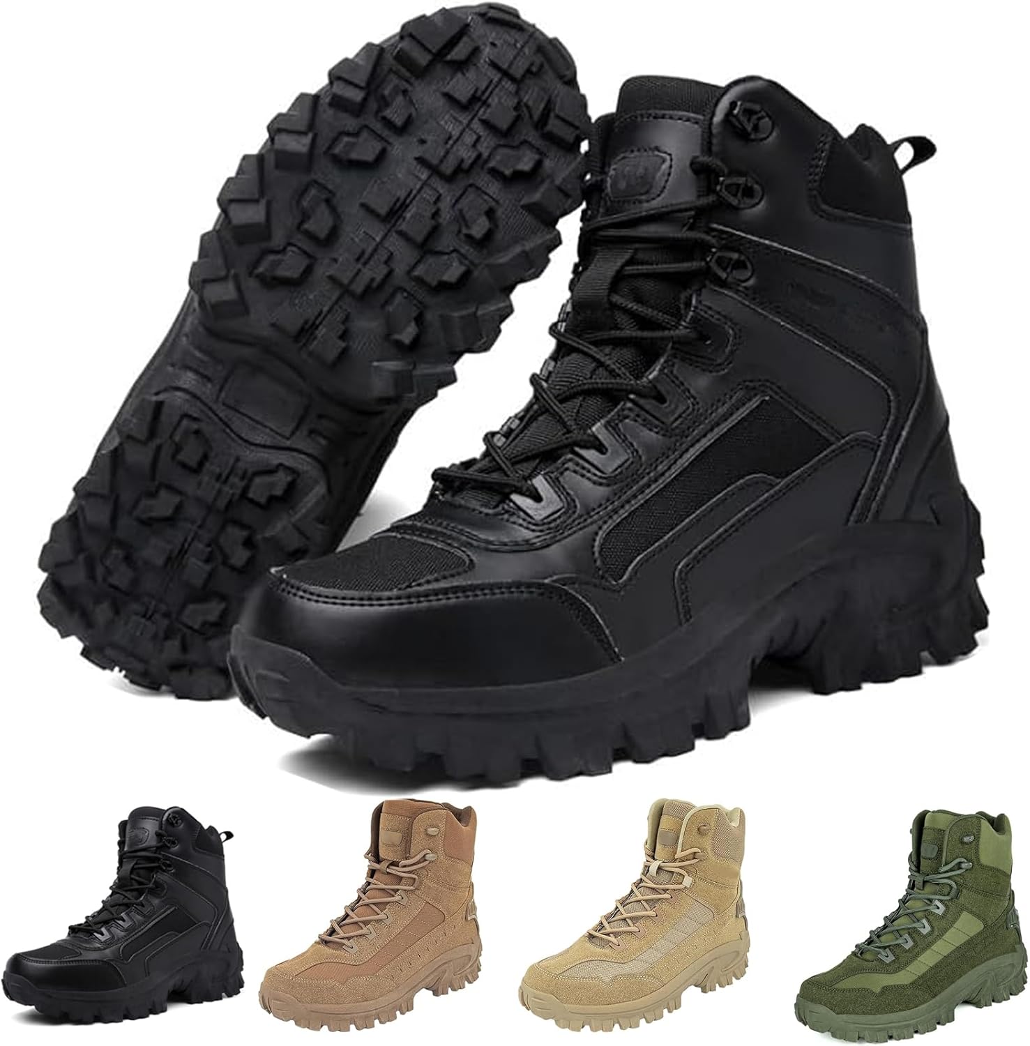 

Мужские боевые ботинки, ортопедические туристические ботинки с поддержкой свода стопы, водонепроницаемые противопрочные ботинки с боковой молнией, тактические ботинки для улицы, мотоцикла и работы Generic, черный