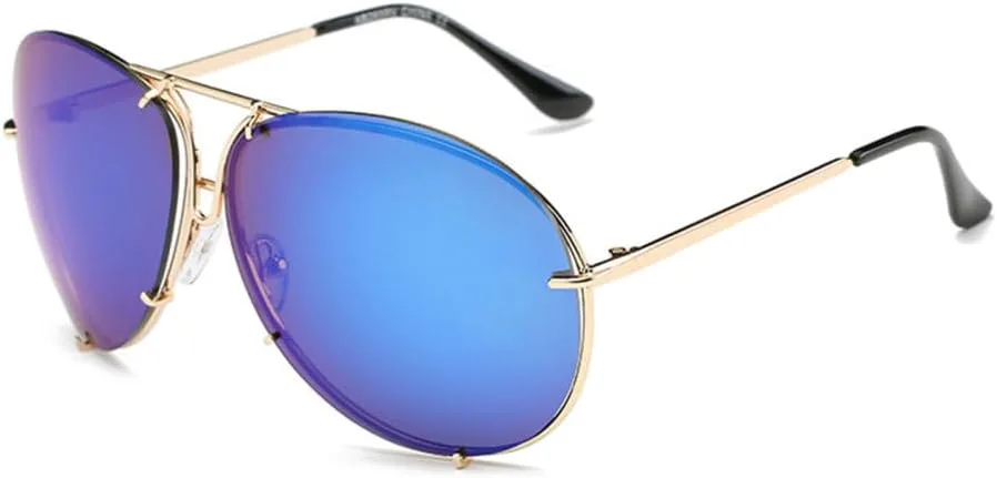 

Женские солнцезащитные очки, роскошные зеркальные металлические солнцезащитные очки, модные женские очки с защитой от УФ-излучения UV400 generic, Gold-blue