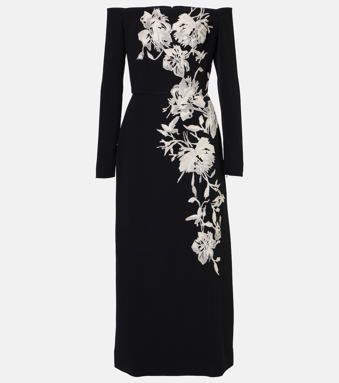 

Платье миди с открытыми плечами и вышивкой Elie Saab, черный