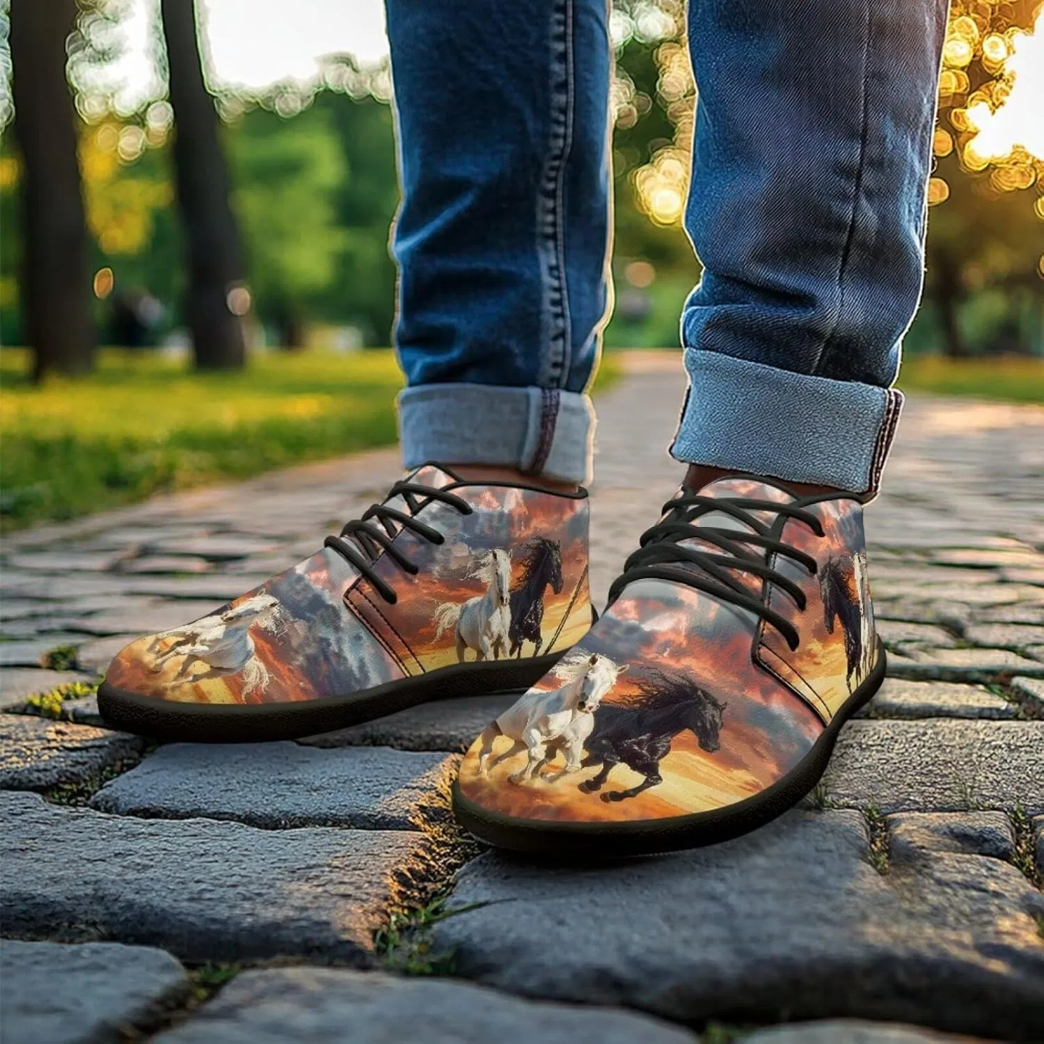 Кроссовки мужские Fashion Sneakers, Running Horse Watercolor Sky Forchrinse — фото 2