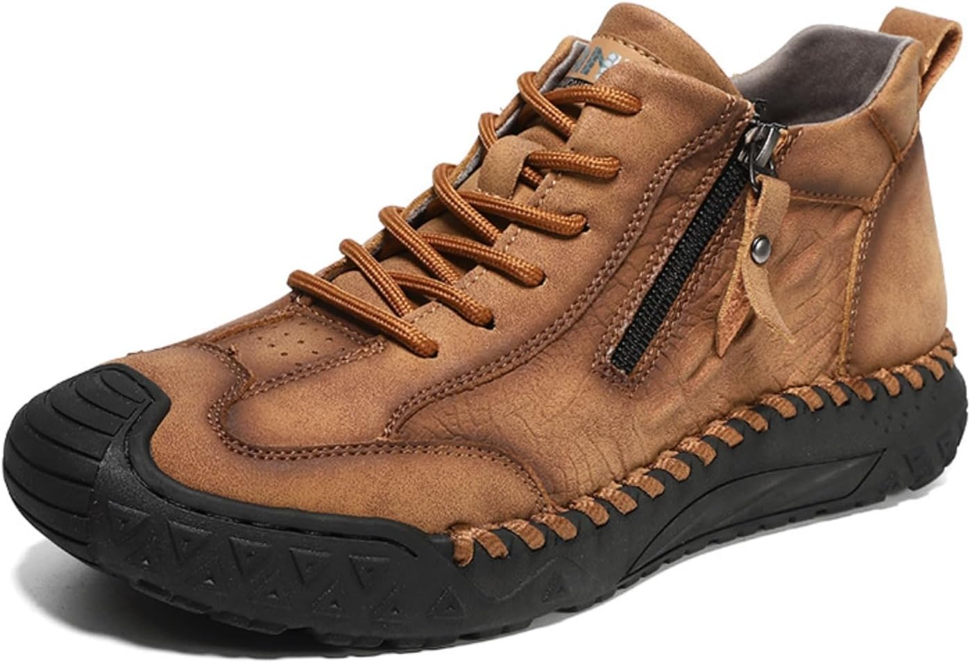 

Мужские походные ботинки с боковой молнией, водоотталкивающий верх из ПУ и резиновая подошва, всесезонные кроссовки для треккинга Azttoztto, коричневый