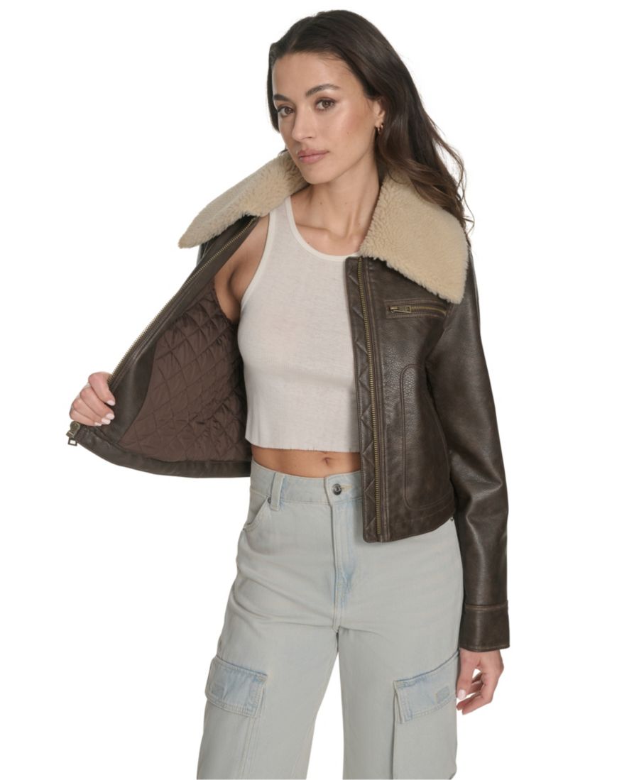 Женская куртка-авиатор из искусственной кожи стандартного размера Levi's, Brown — фото 3