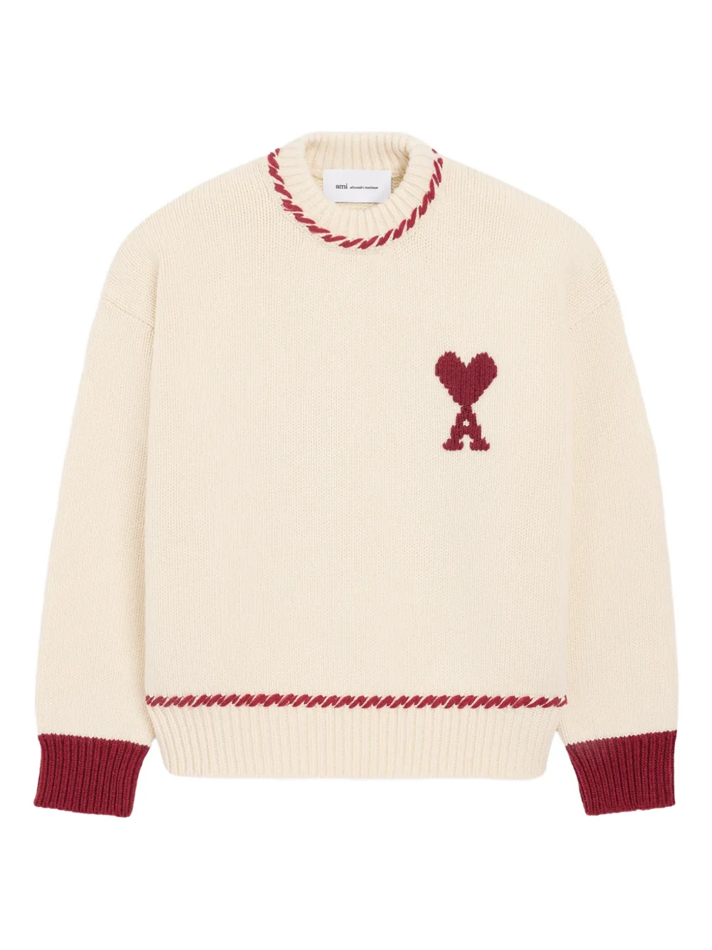 

Свитер с круглым вырезом и вышивкой AMI Paris, нейтральный