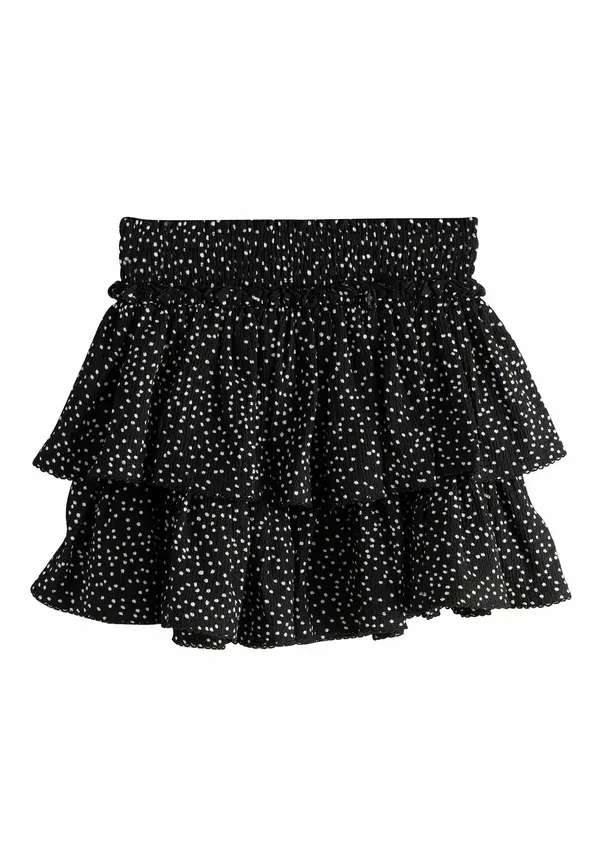 Юбка мини Regular fit crinkle tiered skirt Next, черно-белый горох