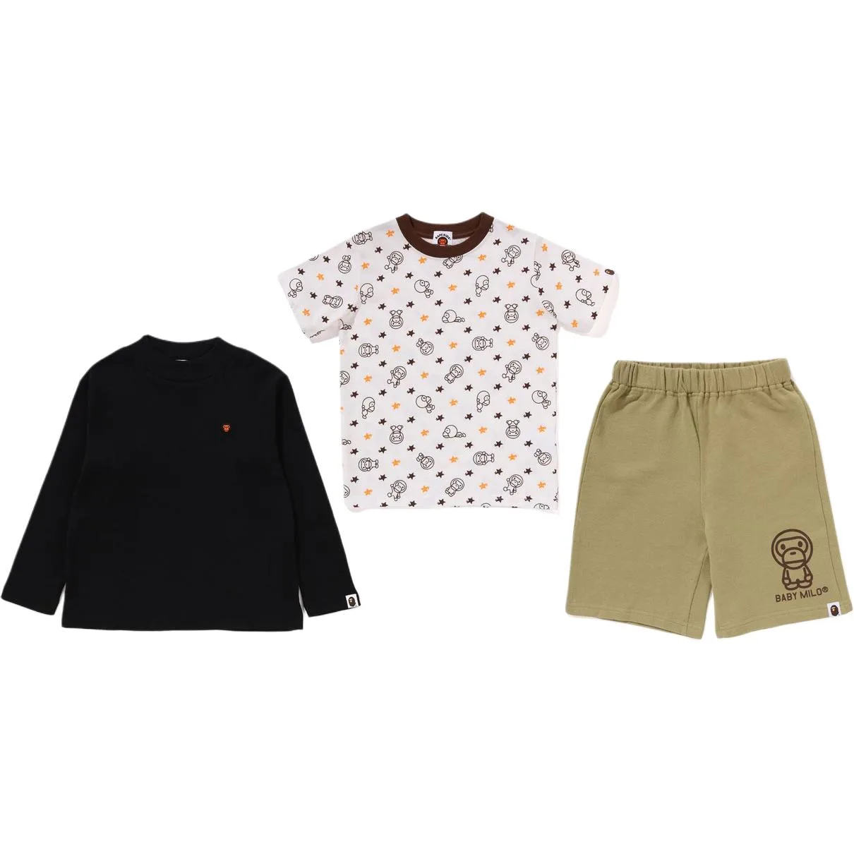 Повседневная спортивная одежда для детей 3-7 лет A BATHING APE, Clothing Sets (White+Black+Khaki)