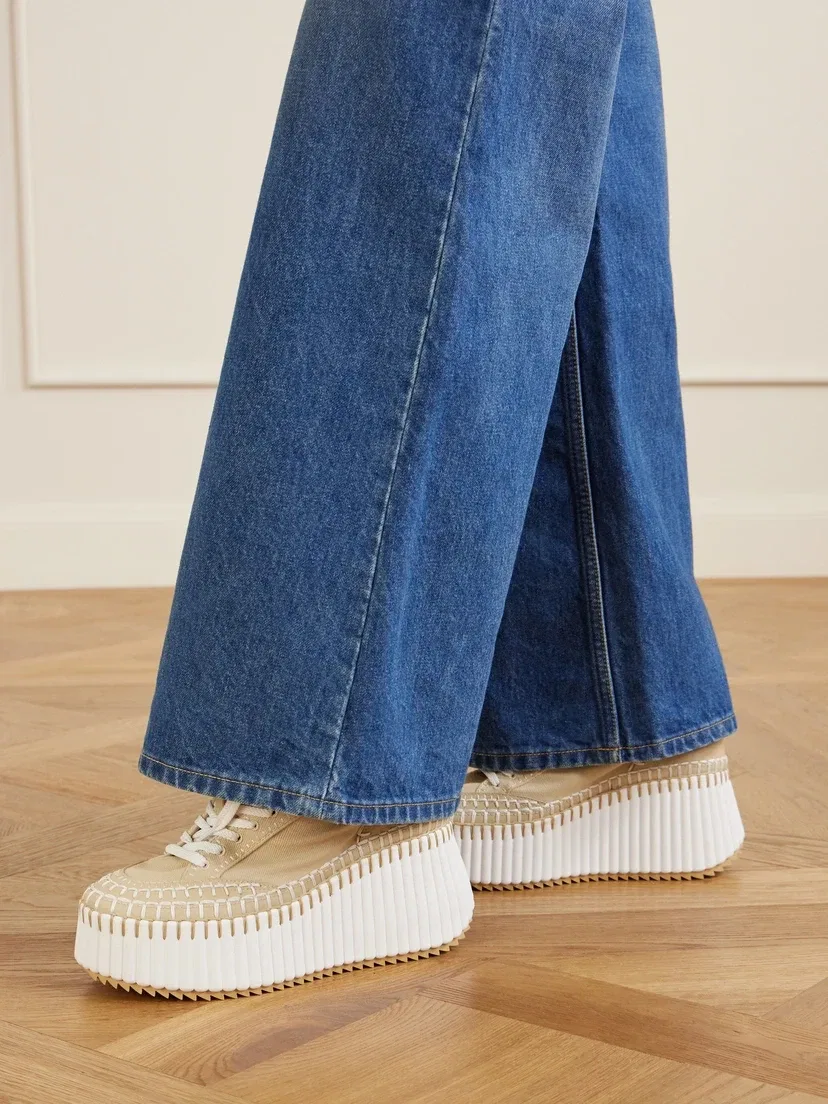 Кеды на платформе Nama из канваса и кожи CHLOÉ, бежевый — фото 2