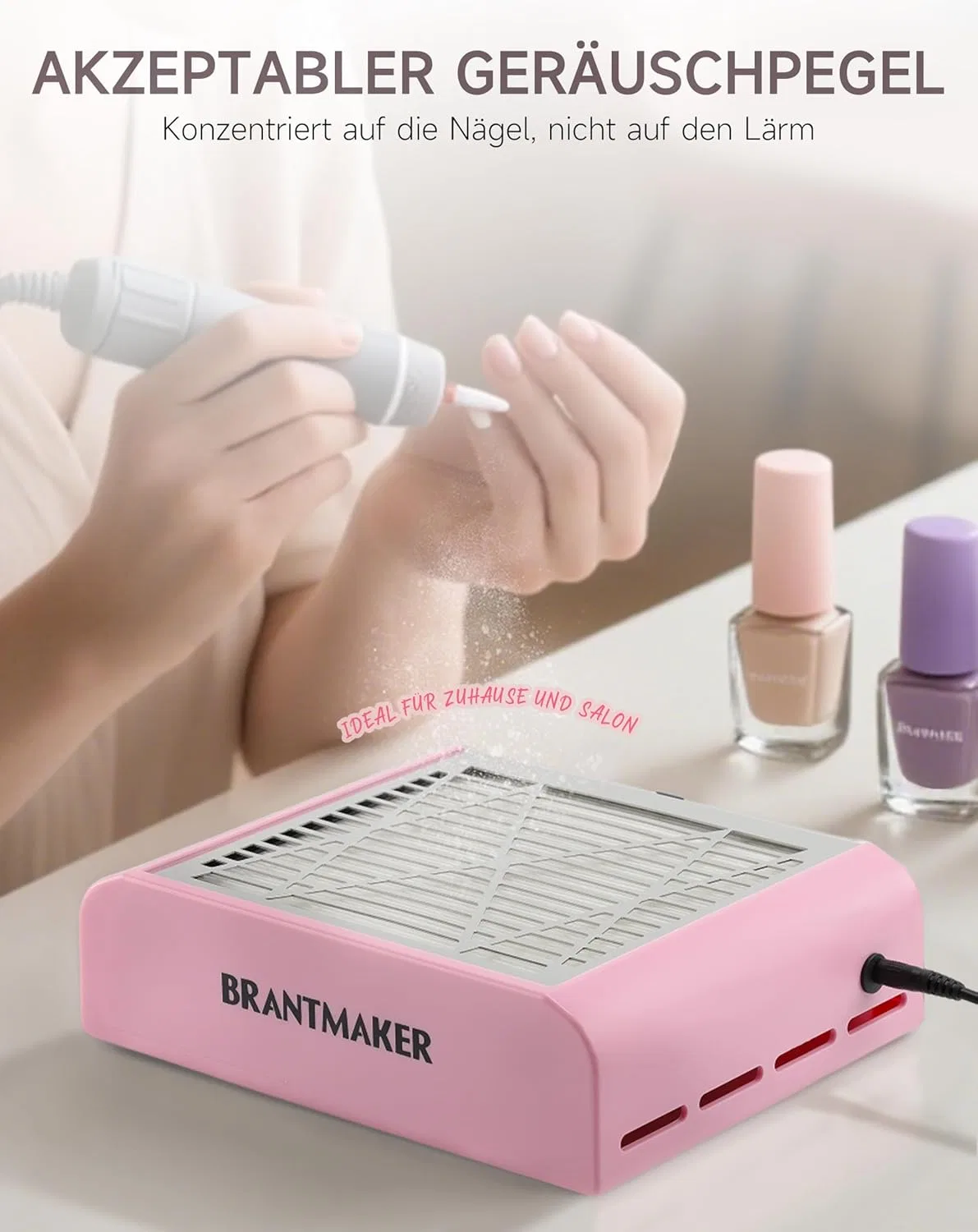 Пылесборник для ногтей BRANTMAKER 60 Вт с щеткой и 2 фильтрами Brantmaker, Pink — фото 3